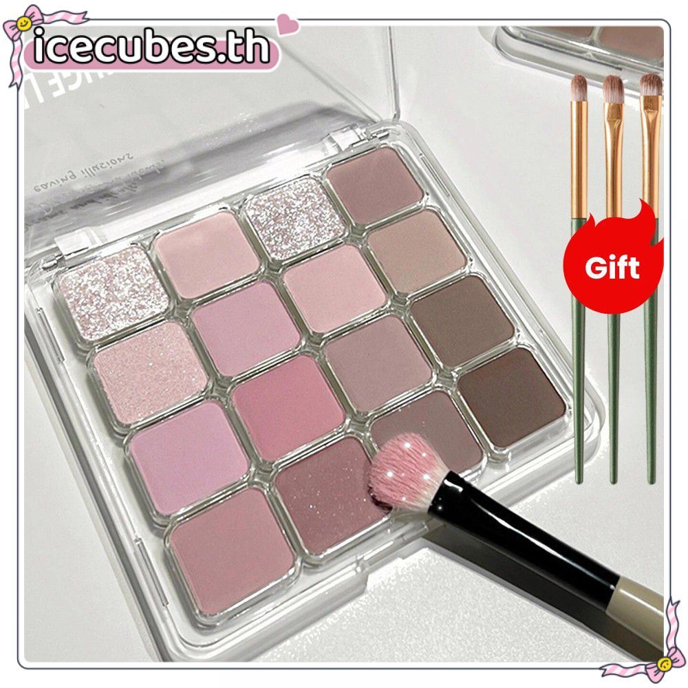 ของขวัญฟรีMUGELEEN 16 Color Eye Shadow Plate Pink Brown Eye Shadow Plate Fine Powder Texture Without