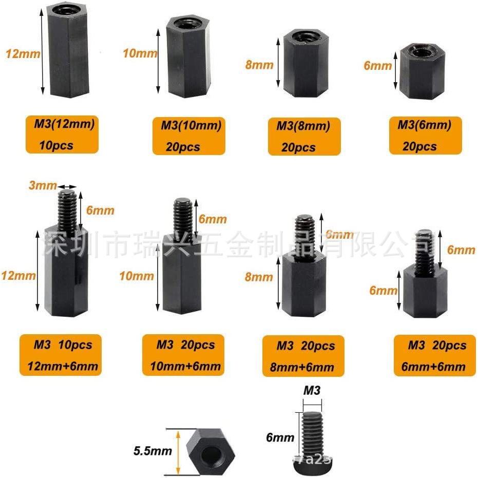 180/300PCS สีดํา Hex คอลัมน์ไนลอน M2.5-M3 เดี่ยว Double Pass การแยกสกรู Nut ชุดสกรู NDF6