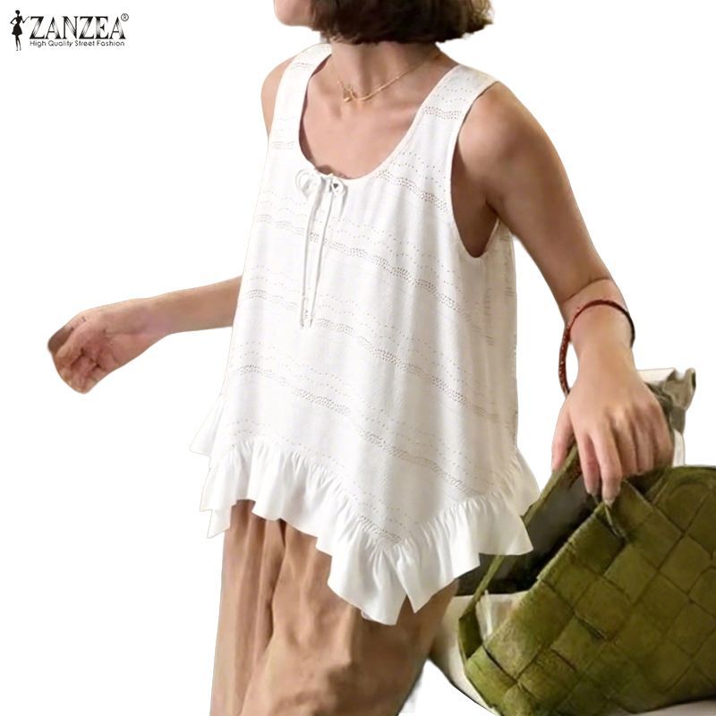 ZANZEA เสื้อยกกระดูกแบบ.tie-up bow knot แขนกุด ทรงหลวม สไตล์เกาหลีสำหรับฤดูร้อน