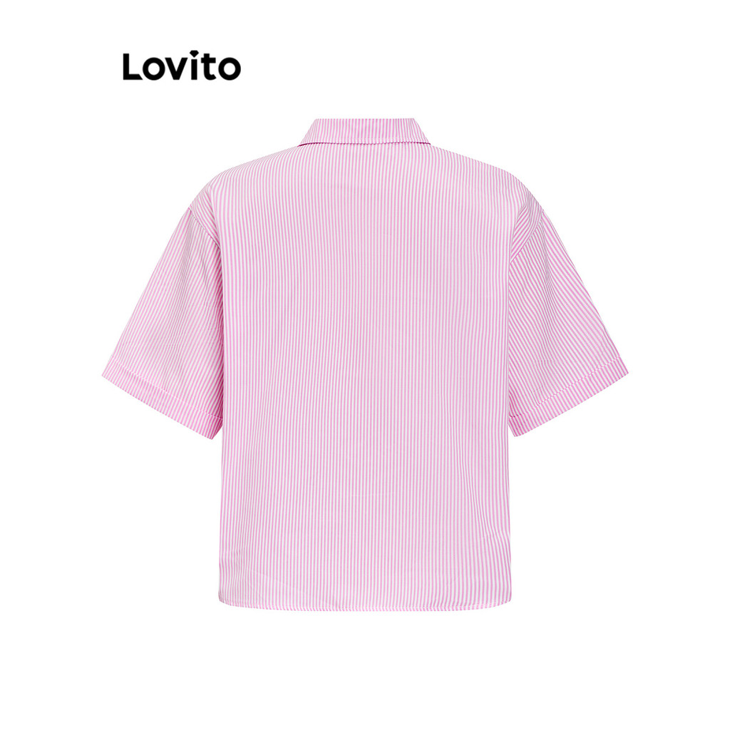 Lovito เสื้อลําลองเสื้อโบว์กระดุมลายทางสําหรับผู้หญิง LAD106666 ราคา ถูกที่สุด ดีลบีเคเค แกลเลอรีภาพที่ 5