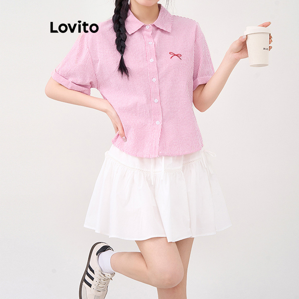 Lovito เสื้อลําลองเสื้อโบว์กระดุมลายทางสําหรับผู้หญิง LAD106666 ราคา ถูกที่สุด ดีลบีเคเค แกลเลอรีภาพที่ 2