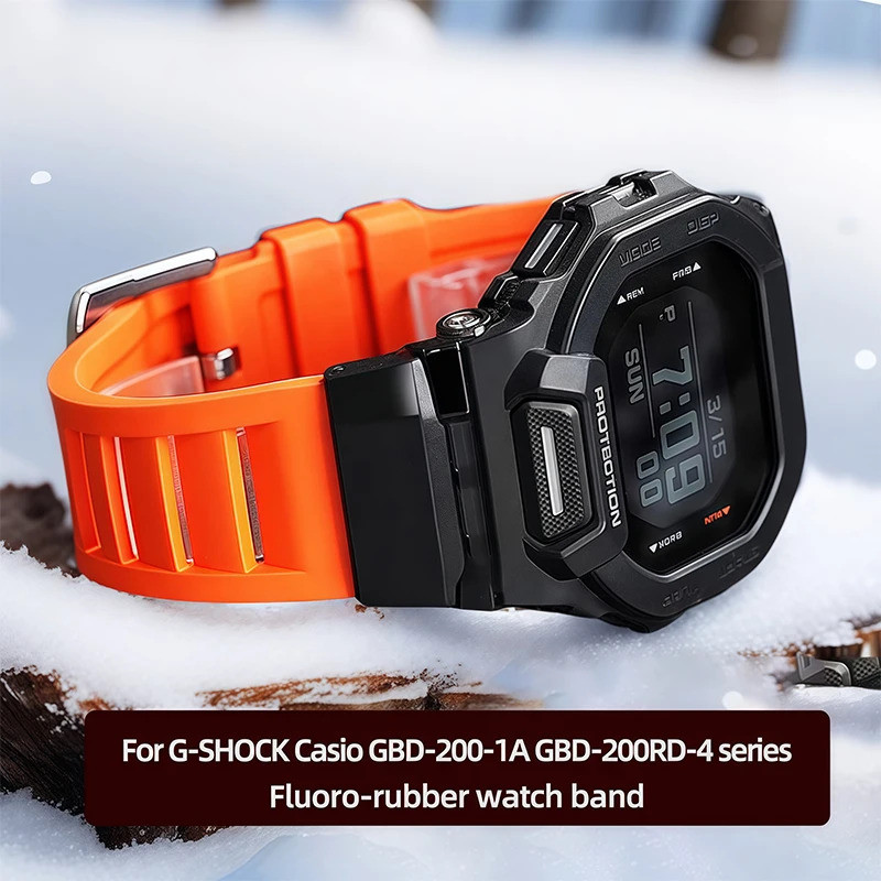GBD 200 สายนาฬิกาดัดแปลงสําหรับ G-SHOCK Casio GBD-200-1A GBD-200RD-4 series Fluoro-สายยางกันน้ําอุปก