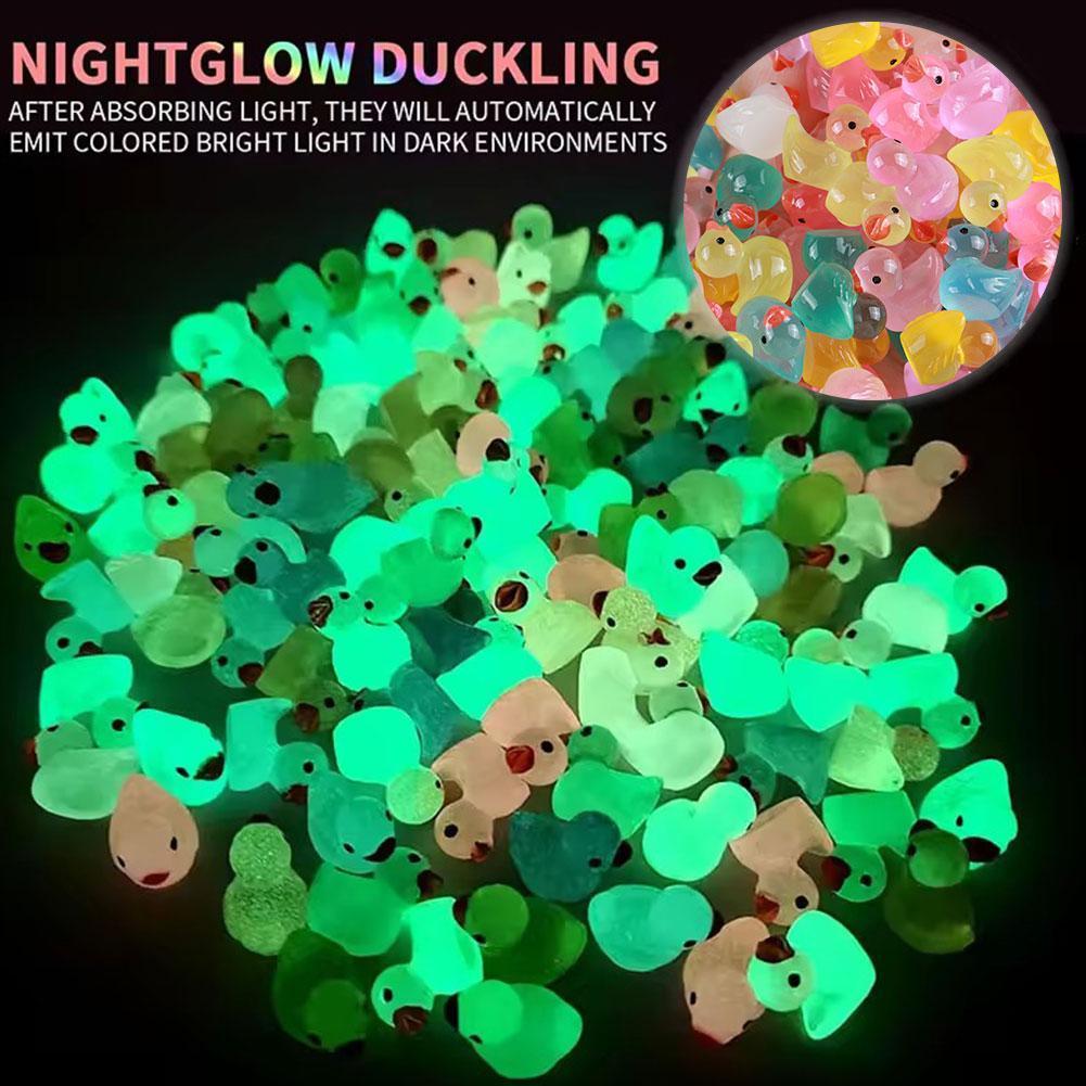 เรืองแสงใน Dark ยางเป็ด - 10 สี Mini Luminous เป็ดของเล่นสําหรับอ่างอาบน้ํา, ตกแต่งรถ C5k3