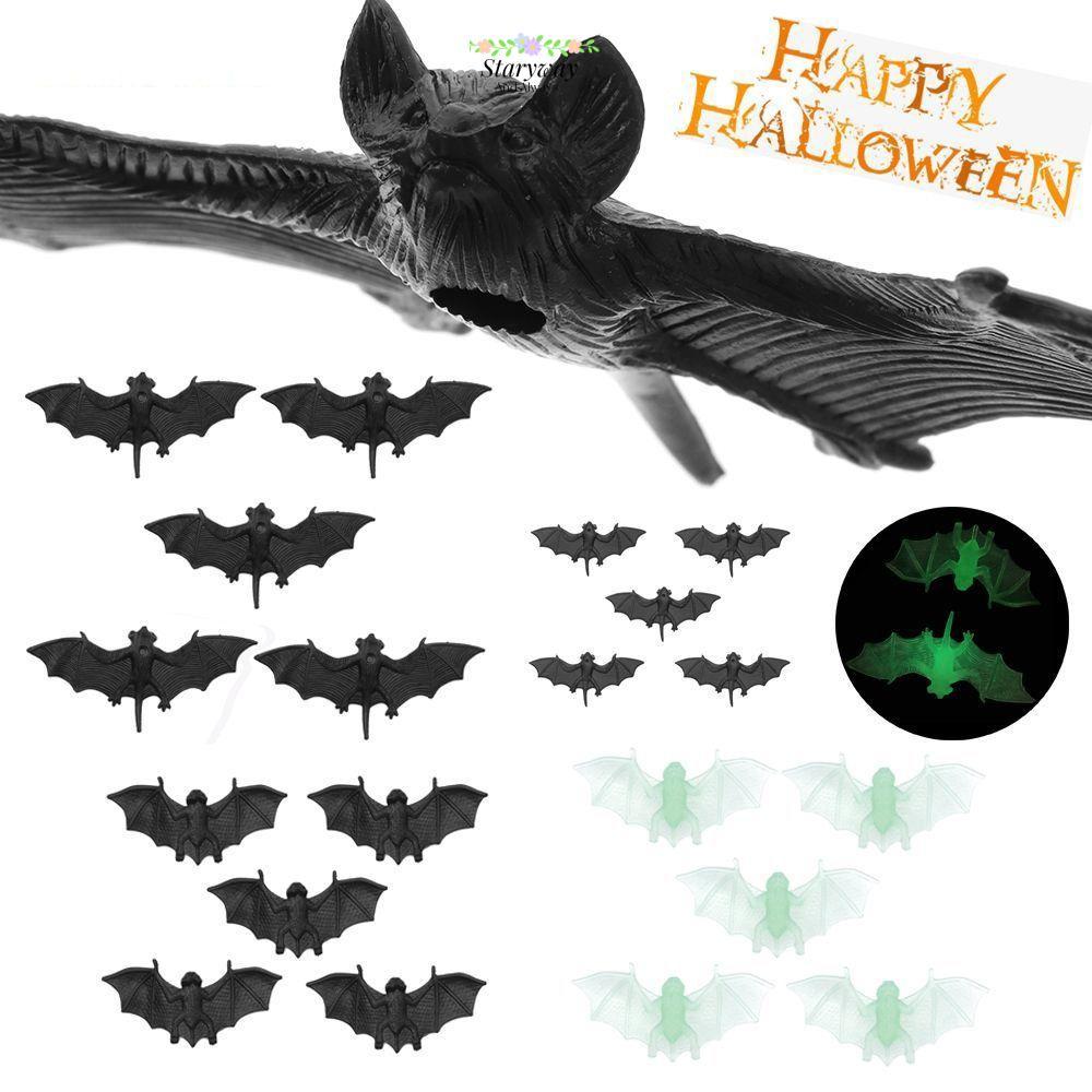 STARYSWAY 100PCS พลาสติกปลอมค้างคาว, DIY ตกแต่ง Haunted House Prop ของเล่น Prank, พลาสติกสีดํา Noctilucent ความแปลกใหม่ของเล่นเด็ก