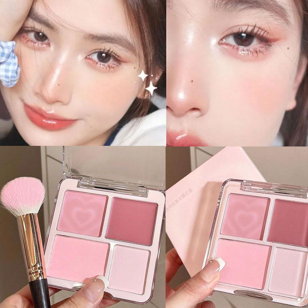 4 สี Pink Peach Blush Powder Cream Palette Highlighter Color Rouge Tint ขยาย Matte D1y7
