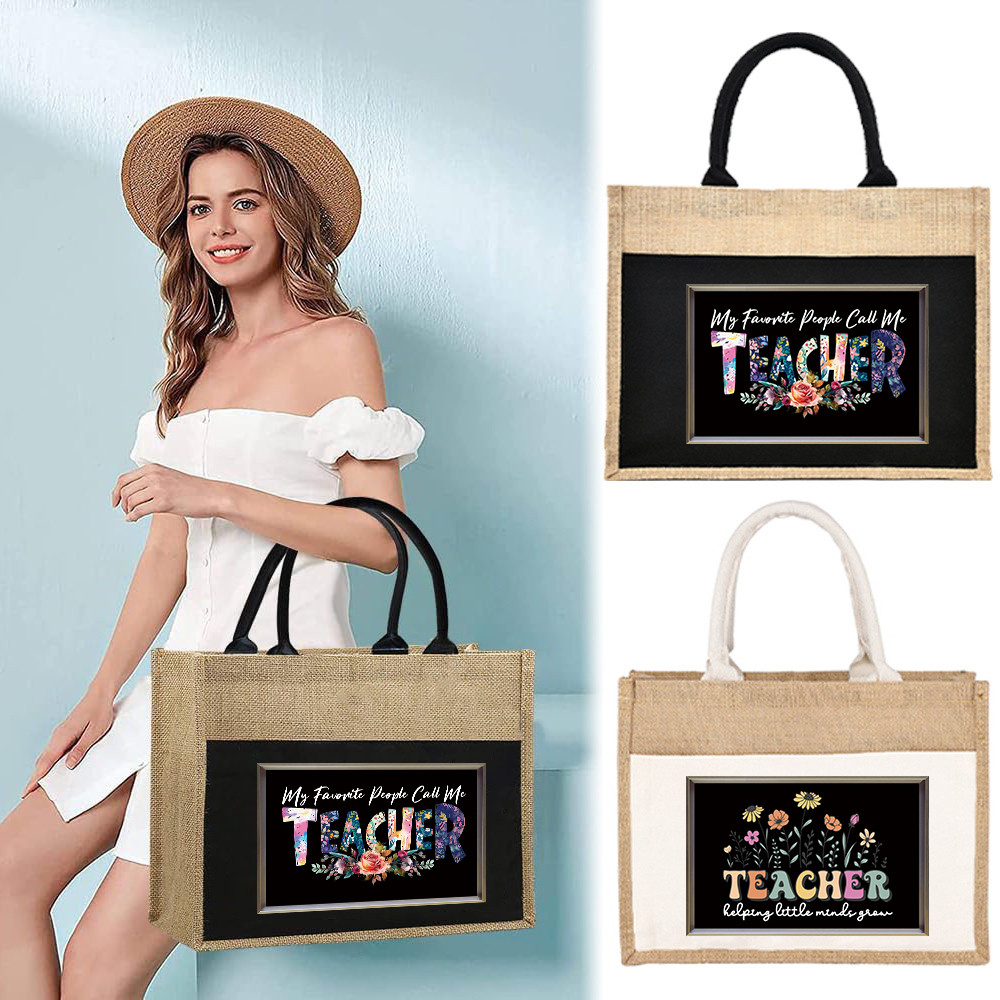 กระเป๋า Teacher Day Tote สุดพิเศษสําหรับครูพร็อพความจุขนาดใหญ่ที่จําเป็นสําหรับคลาสผ้าลินินขนาดเล็ก