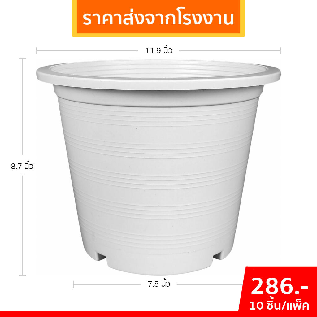 กระถาง กระถางต้นไม้ กระถางขาว เบอร์ 12 นิ้ว สีขาว 10 ใบ ชิ้น ยกมัด