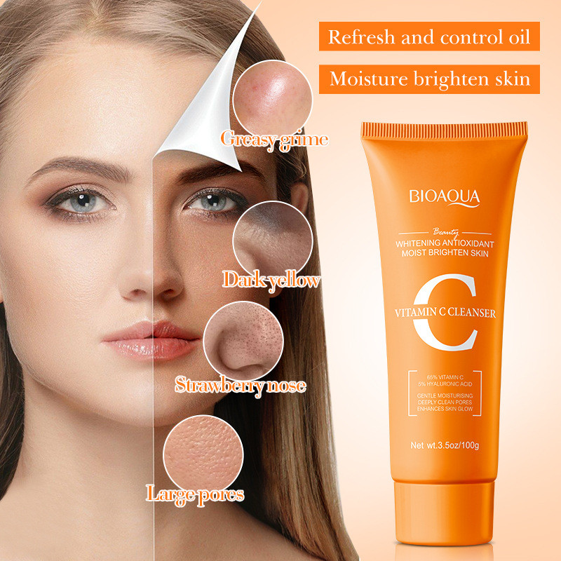 BIOAQUA Five-fold Vitamin C Whitening Antioxidant Cleanser น้ํายาทําความสะอาดผิวหน้า