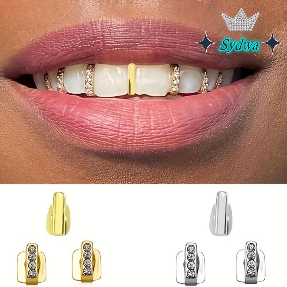 SYDWA 3 ชิ้น Hip Hop ฟัน Grillz, Rhinestone Hollow Grillz, เงาฟันเครื่องประดับผู้หญิงผู้ชาย
