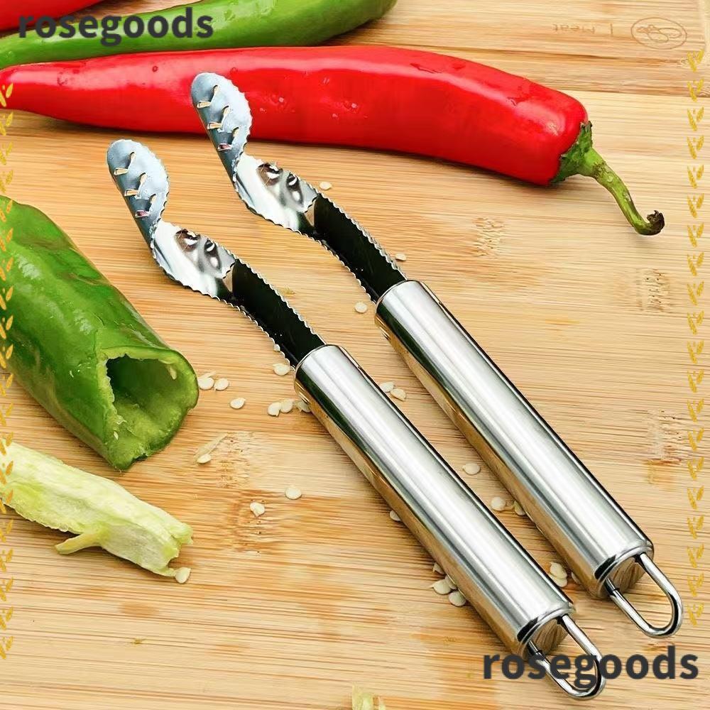 ROSEGOODS Jalapeno Corer Remover, สแตนเลสหยัก Slice Pepper Corer Remover, ทนทานมัลติฟังก์ชั่ผักการปร
