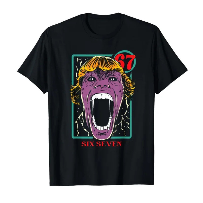 67 ซิกซ์เซเว่น SCP Horror face Vintage Meme Number 6 7 เสื้อยืดสำหรับผู้ชายและผู้หญิง ผ้าฝ้าย 100% เ