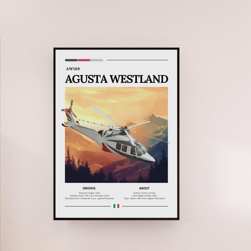 โปสเตอร์ Agusta Westland AW169 - โปสเตอร์เฮลิคอปเตอร์อิตาลี, เฮลิคอปเตอร์หลายเครื่องยนต์, ศิลปะผนังเ