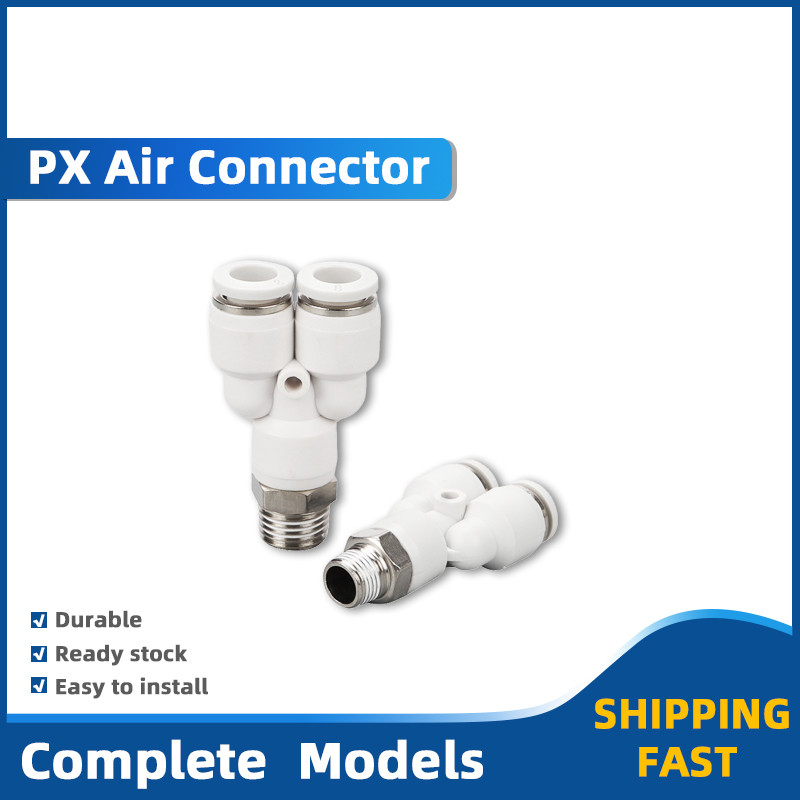 PX Tube OD ด้ายชายขนาด M5 1/8" 1/4 "3/8" 1/2 "Y สไตล์ Push In Fitting Pneumatic Quick Connector