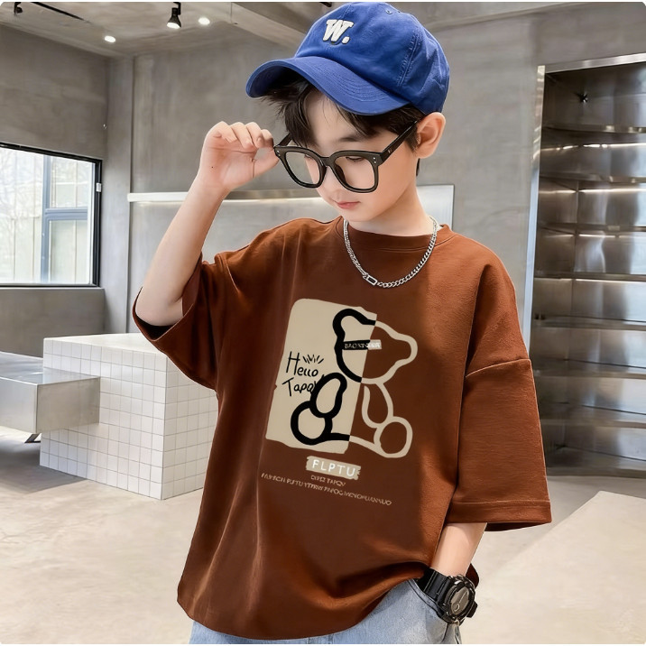【จัดส่งภายใน 24 ชั่วโมง】 เสื้อยืดเด็ก / ลายหมีสุดสร้างสรรค์ / ผ้าฝ้าย 100% / เหมาะสำหรับเด็กอายุ 1-12 ปี