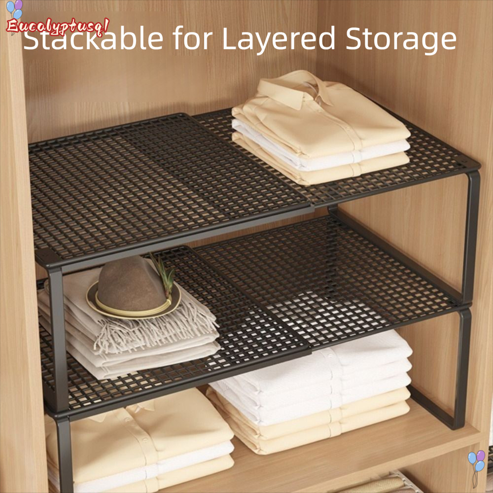 EUCALYPTUSQ1 ตู้เสื้อผ้า, โลหะปรับตู้เสื้อผ้าชั้นวาง, DIY Retractable ขยายชั้นวางวางซ้อนกันได้ห้องครัว