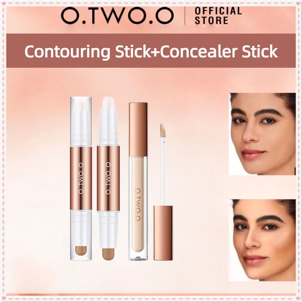 O.two.o ชุด 2 ชิ้น/1 เซ็ต คอนซีลเลอร์รองพื้น + คอนทัวร์สติ๊ก 3 มิติ 2 in 1 ไฮไลท์และคอนทัวร์ ติดทนนา