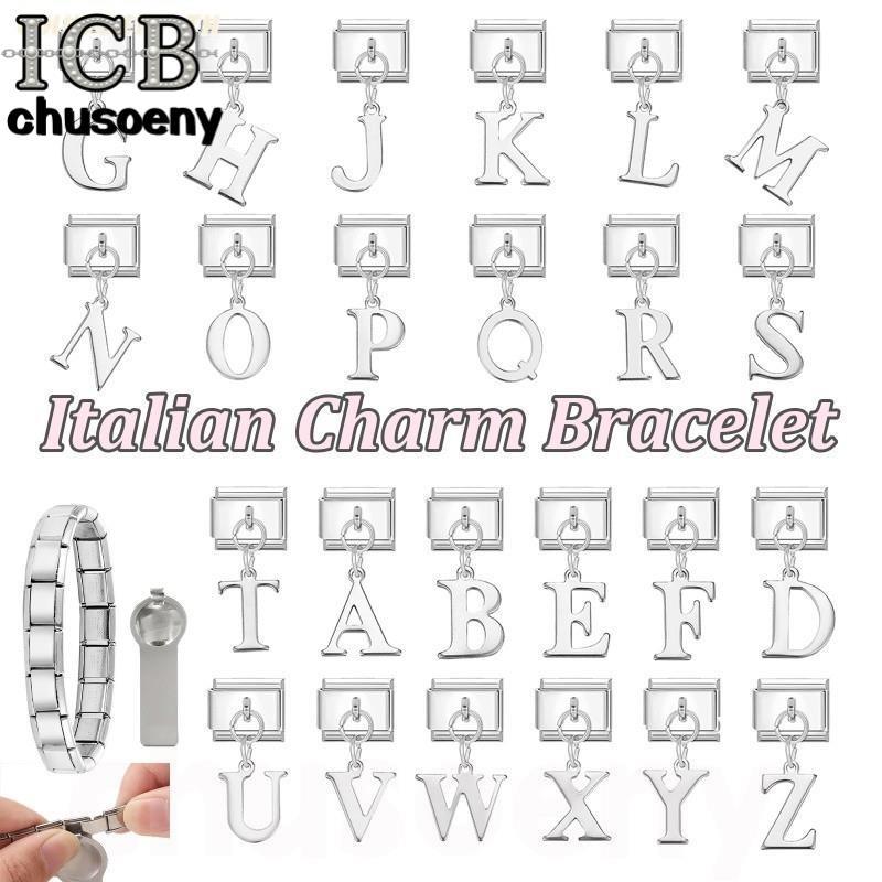 A-Z ใหม่แฟชั่นตัวอักษร Sliver จี้ Charm อิตาเลี่ยน Links Fit 9 มม.สร้อยข้อมือสแตนเลสเครื่องประดับ DIY ทํา