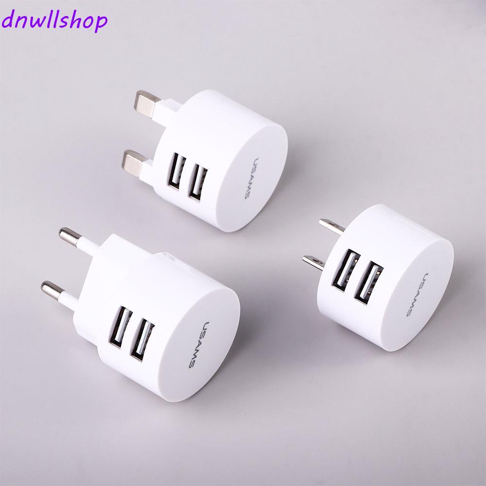 DNWLSHOP Dual Usb Round 5V 2.1A EU Quick Mini Adapter Travel ชาร์จโทรศัพท์มือถือ อะแดปเตอร์ Wall Charger