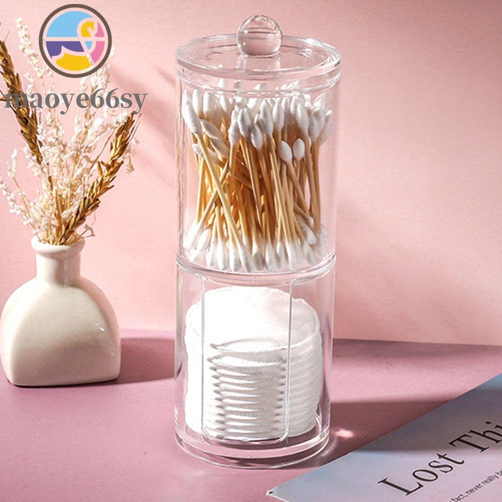 MAOYE66SY ผู้ถือสําลีอะคริลิคฝุ่นกล่องเก็บเครื่องสําอางอุปกรณ์ห้องน้ําแบบพกพารอบ Cotton Buds Ball Di