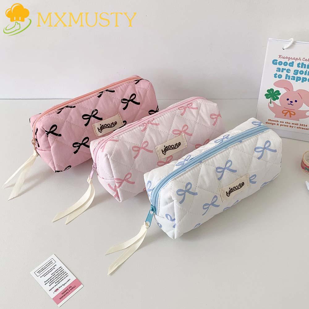 MXMUSTY Bow กระเป๋าเครื่องเขียน, Bowknot Desktop Storage กล่องดินสอสไตล์เกาหลี, การ์ตูน Ins Style Aesthetic Pink/White/Blue Bow กระเป๋าดินสอโรงเรียน