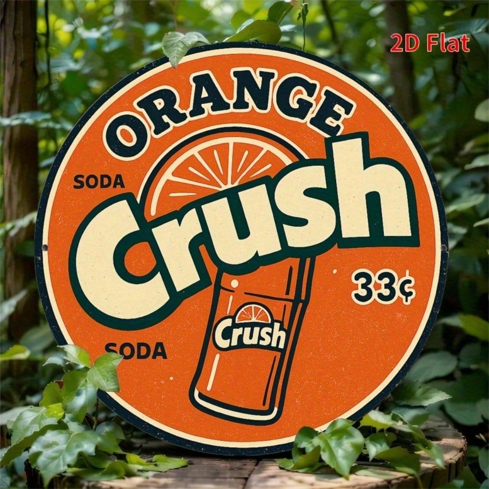 HELLOYOUNG ป้ายโลหะวินเทจ 7.87 นิ้วรอบ Retro สีส้ม Crush Soda โปสเตอร์ดีบุกสําหรับ Home Bar Garage W