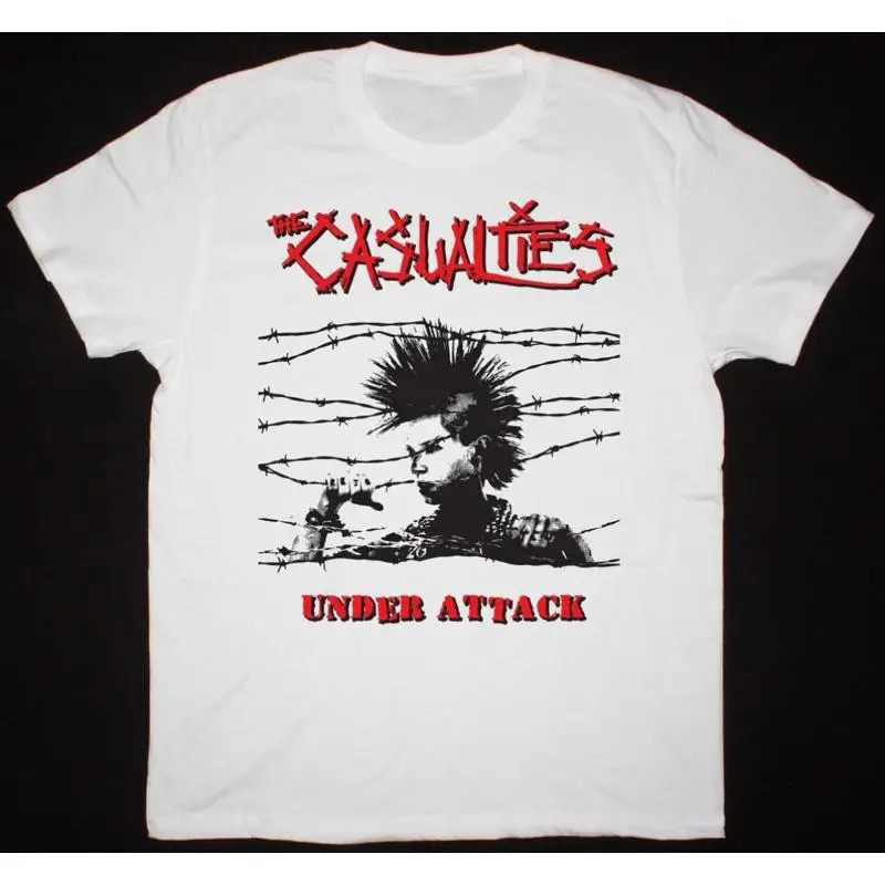 เสื้อยืดคอตตอนสีขาวลาย The Casualties UNDER ATTACK ทุกขนาด รุ่น TT53
