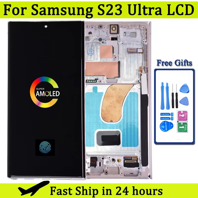 AMOLED S23 Ultra Screen Assembly สําหรับ Samsung S23 Ultra S918B S918B/DS จอแสดงผล Lcd หน้าจอสัมผัสดิจิตอลเปลี่ยนกรอบ