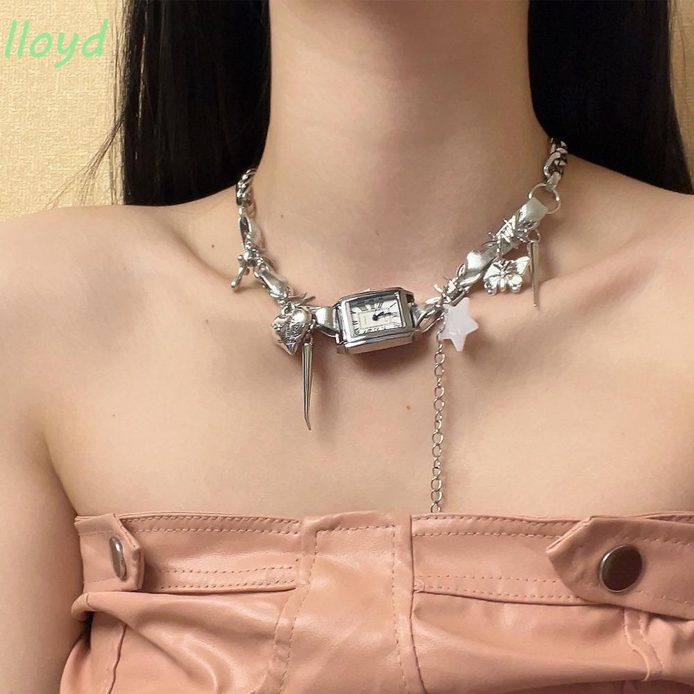 LLOYD นาฬิกา Pedant Choker สไตล์โกลติกหัวใจผีเสื้อ สำหรับสุภาพสตรี