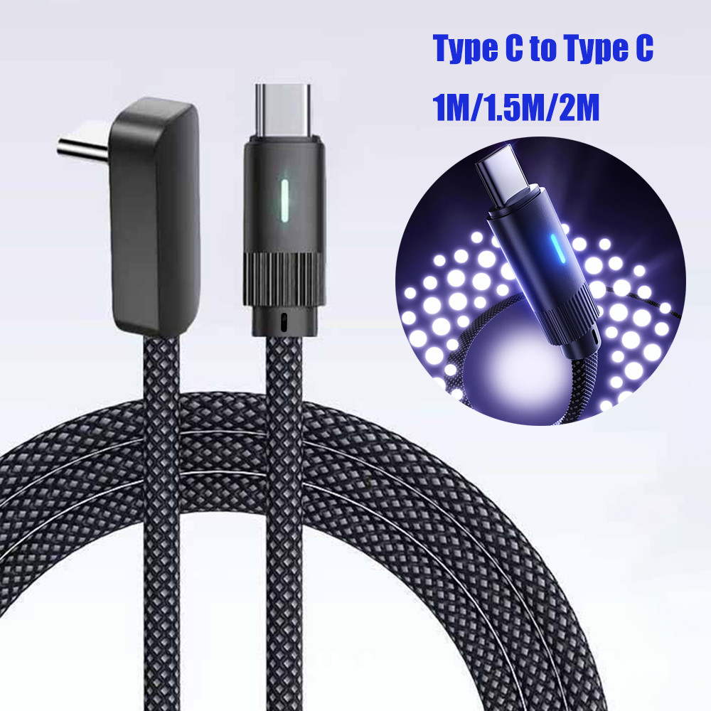 Elough 1M 1.5M 2M สีดํา 100W Type C ถึง Type C ข้อศอกถักสายเคเบิลข้อมูล Double Headed Type C Fast CHARGING สําหรับสายชาร์จโทรศัพท์มือถือพร้อมไฟ