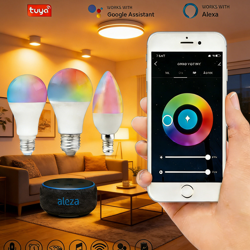 หลอดไฟ LED อัจฉริยะ WiFi Tuya RGBW ปรับแสงได้ รองรับเสียง Alexa Google Home รุ่น GU10 E14 E27