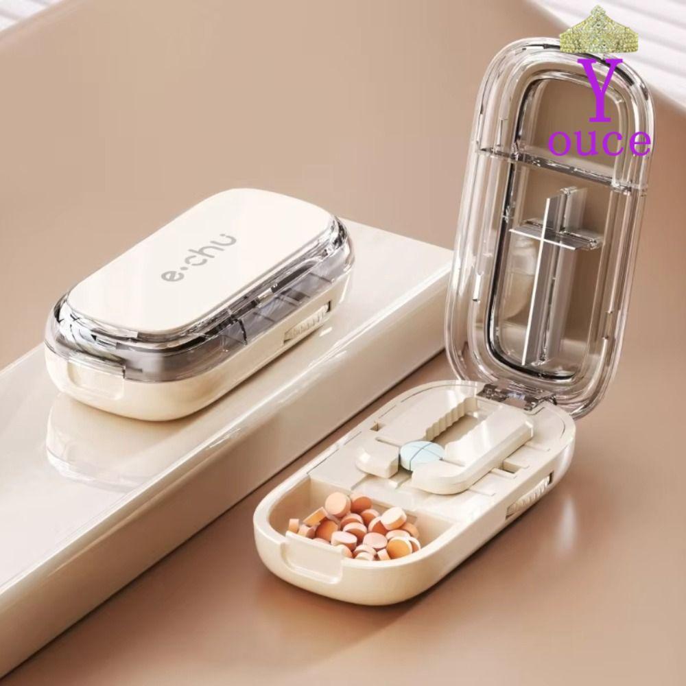 YOUCE กล่องเก็บเครื่องตัดยา, Divider Organizer ยาแท็บเล็ต Quartering Pill Cutter, กันฝุ่น Crusher Pi