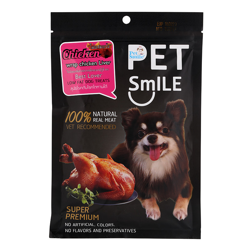 เพ็ทสไมล์ไก่ห่อตับอบนิ่ม 50กรัม Pet Smile Roast Soft Chicken Breast Wrap Liver 50g. [หมายเลขบาร์โค้ด