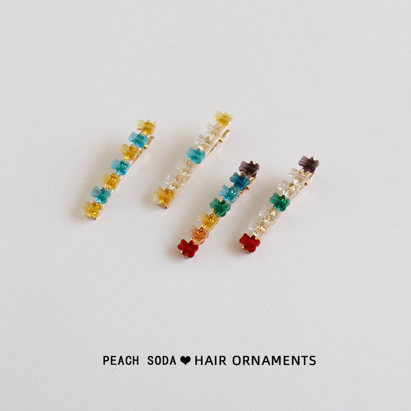 CHUANYE French Rainbow Bear Flat Clip Classy All-Match Influencer Bangs Side Clip