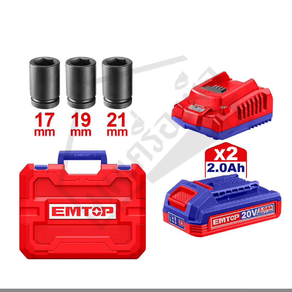 EMTOP บล็อกไร้สาย 20V 400NM. พร้อมแบต รุ่น ECIWL2040 ราคา ถูกที่สุด ดีลบีเคเค แกลเลอรีภาพที่ 3