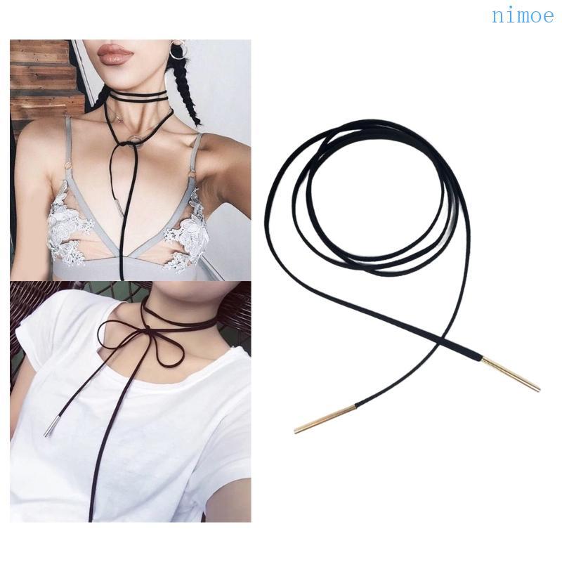 Nio Braided-CordสีดําChoker Bowknotเชือกสร้อยคอสร้อยคอUnisexเครื่องประดับสําหรับผู้หญิงกว้างWaxเชือก