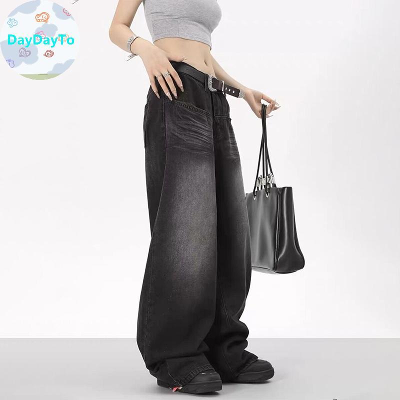 กางเกงยีนส์ขากว้าง retro สำหรับผู้หญิง chic y2k ต่ำเอว baggy | Streetwear TH
