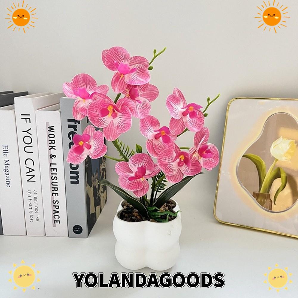 YOLANDAGOODS1 กล้วยไม้ประดิษฐ์บอนไซ, DIY ดอกไม้เทียมจําลองกล้วยไม้ผีเสื้อ,หลายบานกระถางดอกไม้สีขาวพลาสติกดอกไม้ปลอมตกแต่งบ้าน