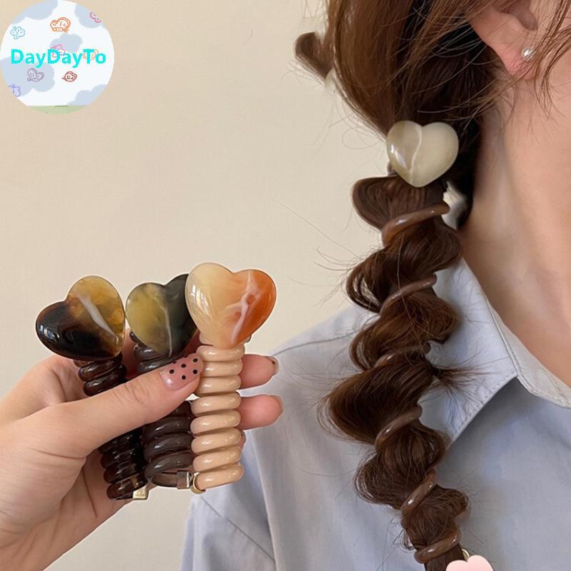 DayDayTo 1PC หัวใจยืดหยุ่นยางสําหรับหญิงสาวโทรศัพท์ลวดผม Ties Loop Spiral Coil Hairbands ผู้ถือหางม้าอุปกรณ์เสริม TH
