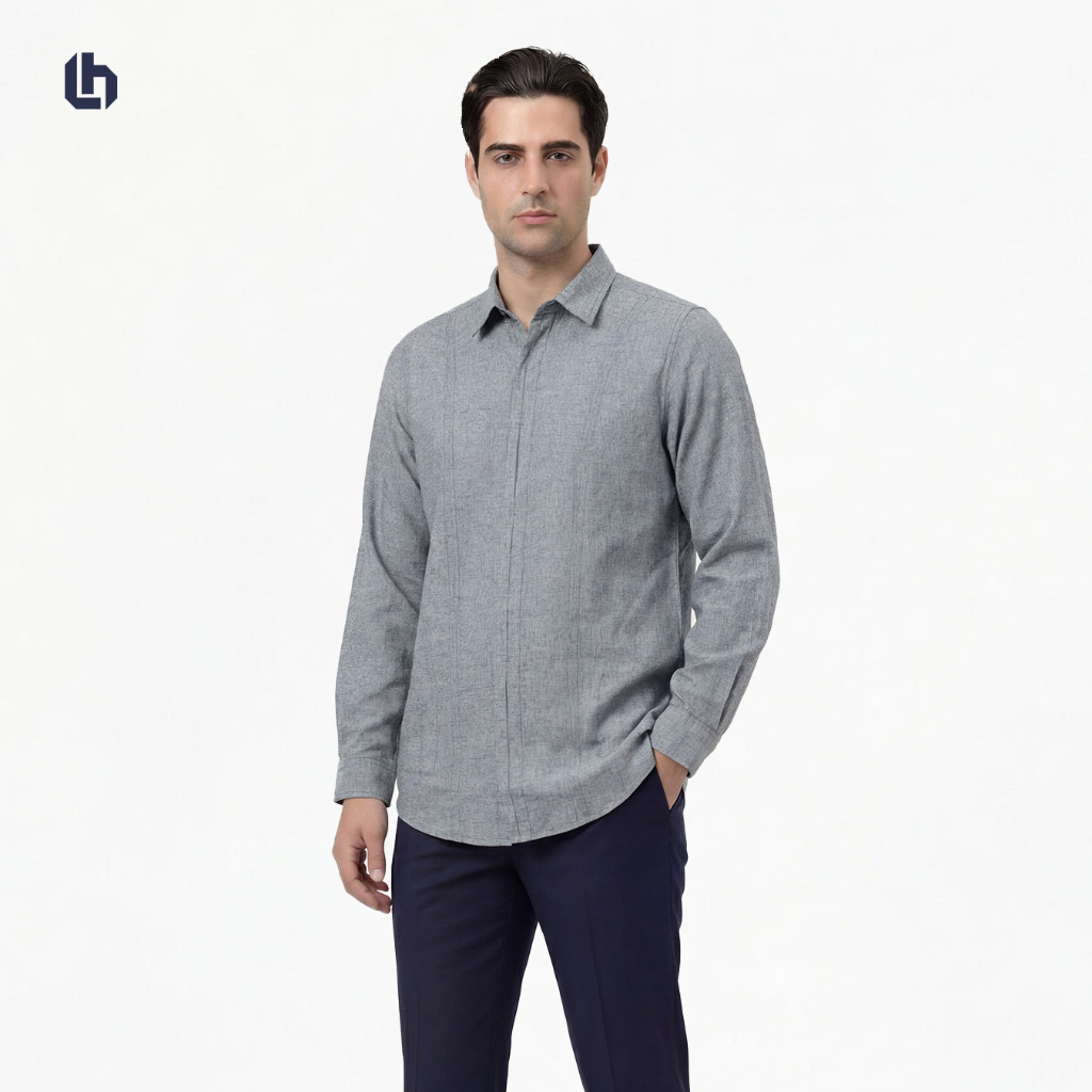 KATUN KEMEJA Luqman Hakim - Izma สีเทาอ่อน - เสื้อเชิ้ตผ้าฝ้ายแขนยาวผู้ชาย Sunnah สวมใส่สบาย Casual 
