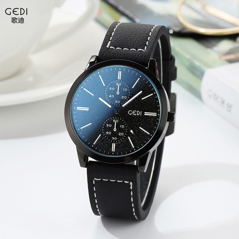 Gedi Men's Business Versatile Belt Wristwatch Waterproof Quartz Watch