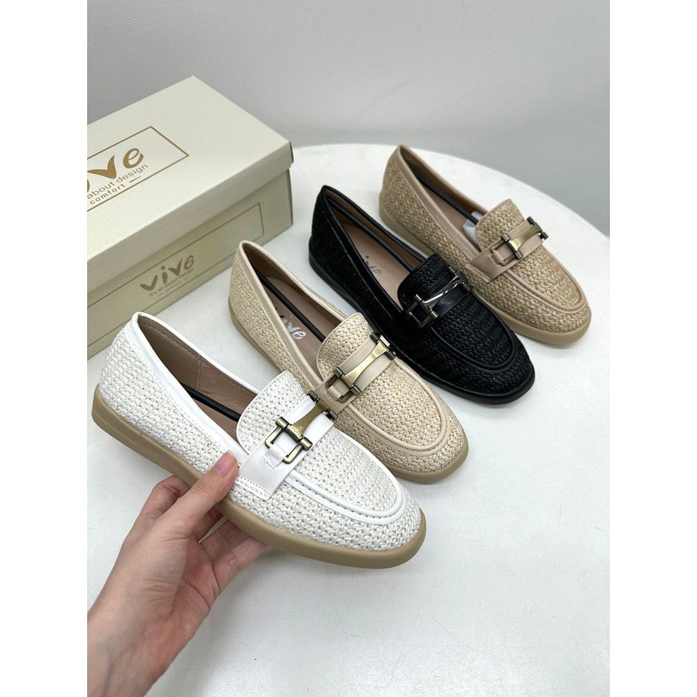 Casual Retro สไตล์ทอแบนรองเท้าผู้หญิงขนาดใหญ่รอบ Toe Buckle สบาย Breathable Slip-On รองเท้าไม่มีส้น