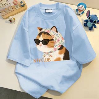 NFV ใหม่ล่าสุด✨ลวดลายลูกแมว เสื้อยืดคอกลมแขนสั้น ทรงหลวม cotton 100% ระบายอากาศได้ดีใส่สบาย YG4088