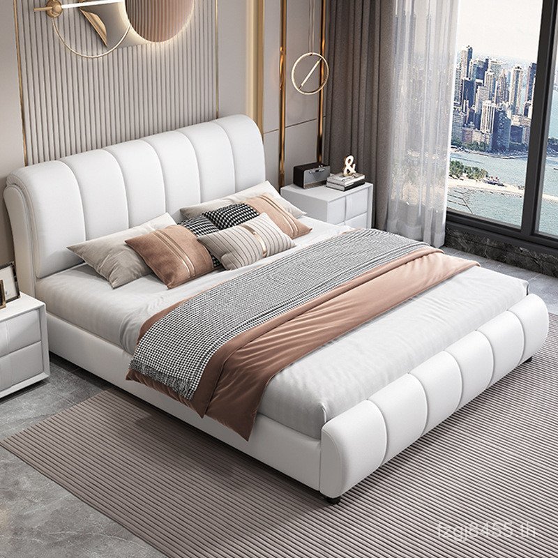 เตียงคู่โมเดิร์นเรียบง่ายครอบคลุมเตียงนุ่มเตียงหนังแท้ 81m สไตล์ใหม่ High-End บรรยากาศหลัก 2025 UQ1J