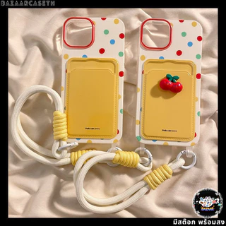 ส่งในพื้นที่ เคสสำหรับไอโฟน17 ลายจุดสีเหลือง เคสช่องใส่การ์ด สายข้อมือ For iPhone17 16 11 12 13PROMAX 14 15PLUS 7/8 SE2