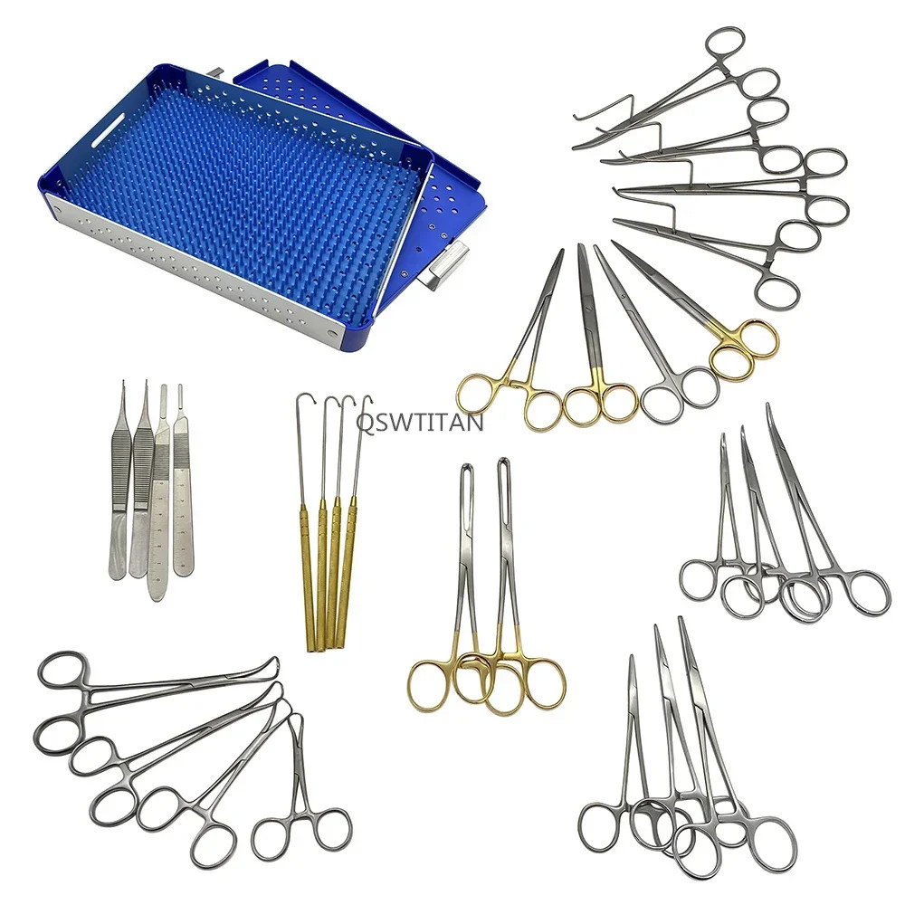 สัตว์ Ovariectomy Spay Kit เครื่องมือฆ่าเชื้อ Ovary Ligation พร้อมกล่องฆ่าเชื้อสําหรับสัตว์เลี้ยงสแต