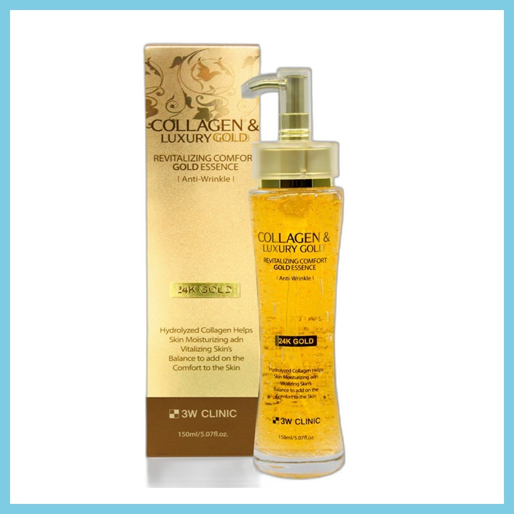 3W CLINIC [คลินิก 3w] Collagen & Luxury Gold Essence, 150ml, 1pc / Korean Essence / Radiant Glow / ข