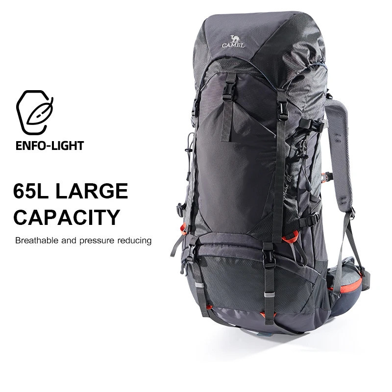 GOLDEN CAMEL 65L กระเป๋าเป้สะพายหลังเดินป่ากันน้ํา Professional Mountaineering กระเป๋าสําหรับชายขนาด