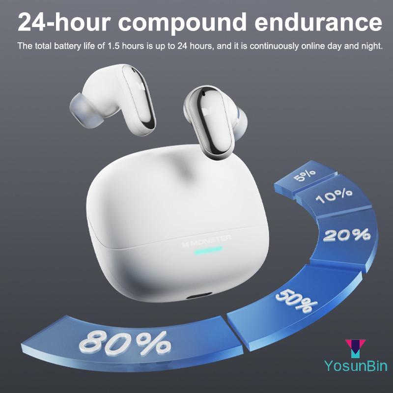 YosunBin] ใหม่ Monster MQT52 TWS ไร้สาย 5.4 ชุดหูฟังไฮไฟสเตอริโอหูฟังสําหรับเล่นเกมพูดคุยหูฟังตัดเสี