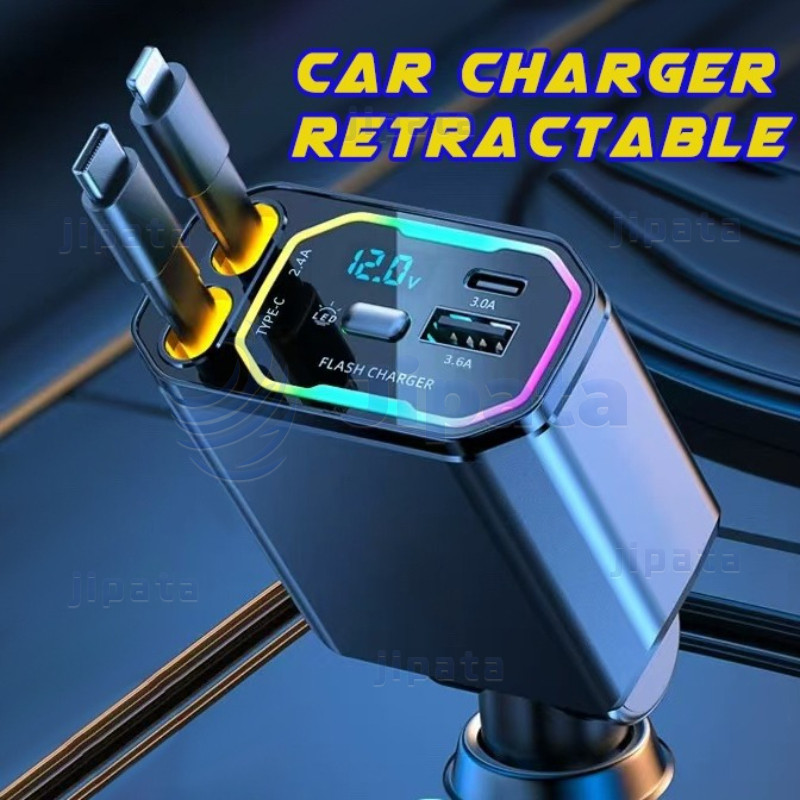 【COD】ที่ชาร์จในรถ PD 120W [Fast Charging] อะแดปเตอร์ชาร์จเร็ว สายยืดหดได้ Type-C USB