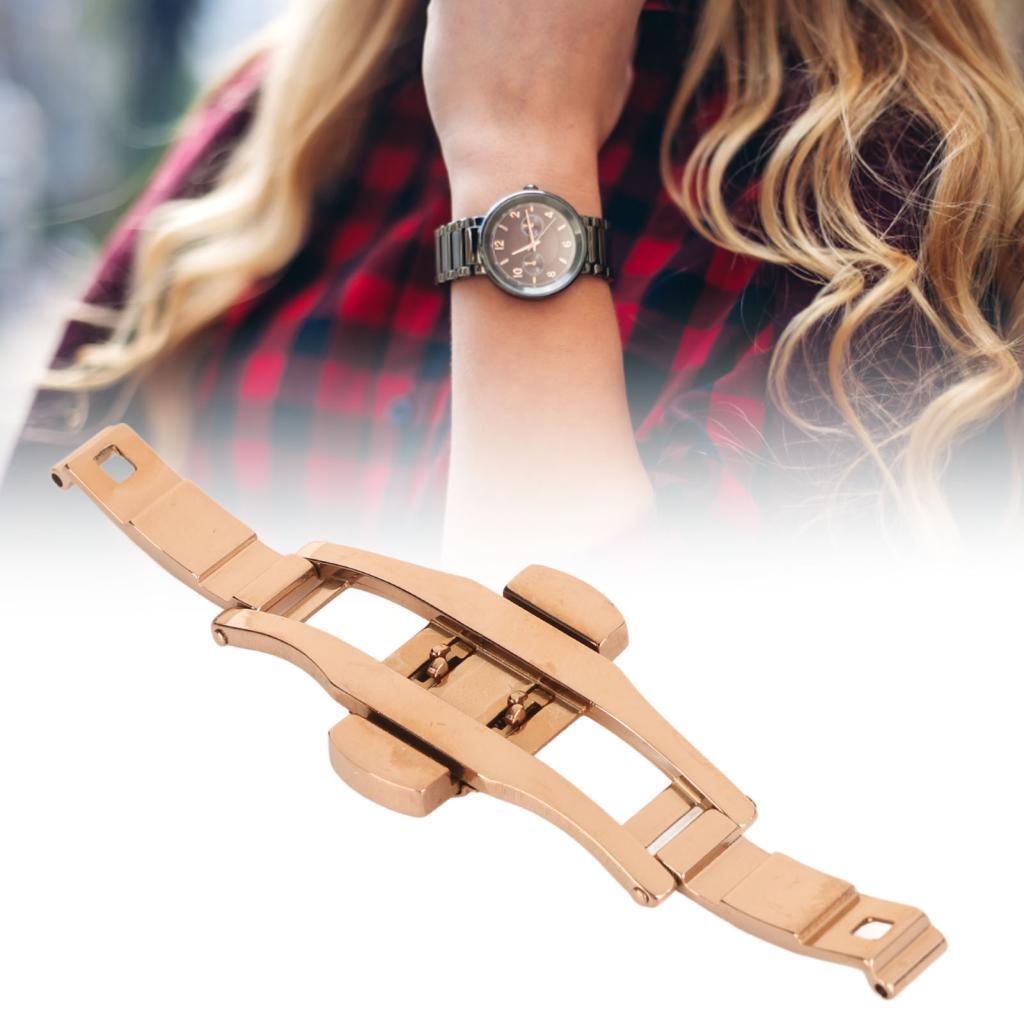 Aliwell ZJchao นาฬิกาผีเสื้อ Clasp Rose Gold High Finish Band Deployment สแตนเลส Double Push ปุ่มพับ